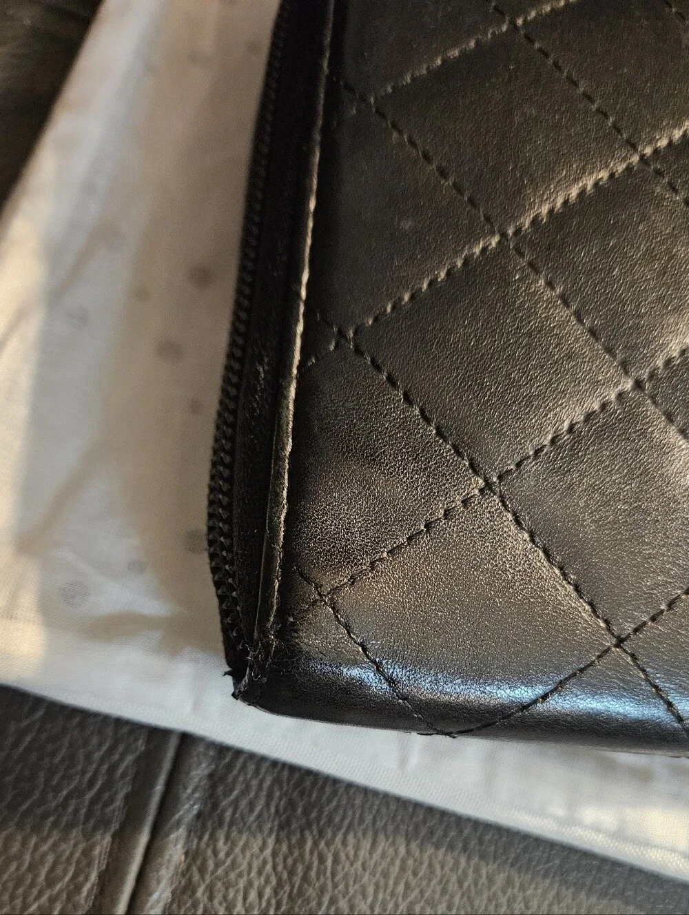 CHANEL Cambon Long Wallet Calfskin Zip Around Black x Black Pink Silver Hardware